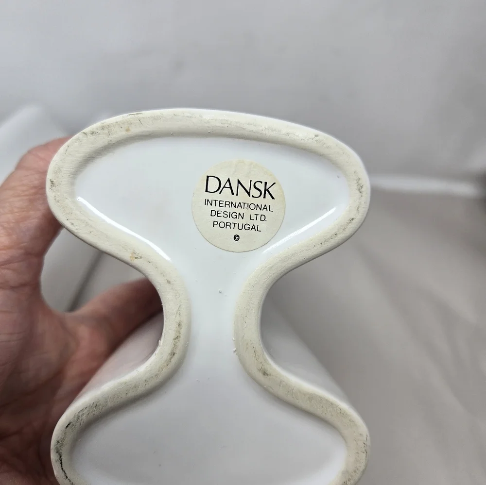 Vintage Dansk White Ceramic Pair of Double Vases Style Modernist Curvaceous